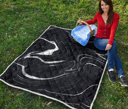 Black White Liquid Marble Print Quilt