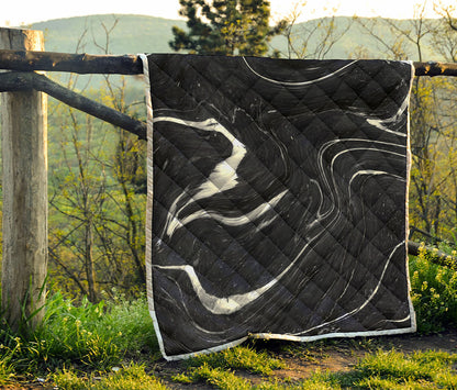 Black White Liquid Marble Print Quilt