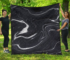 Black White Liquid Marble Print Quilt