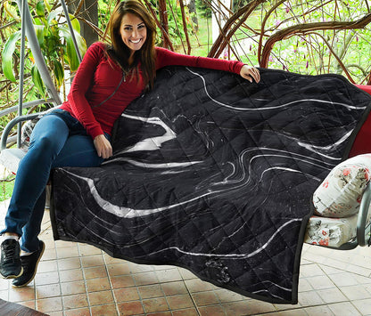Black White Liquid Marble Print Quilt