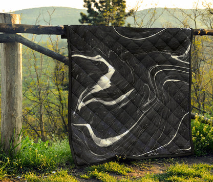 Black White Liquid Marble Print Quilt