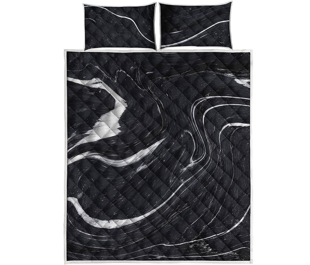 Black White Liquid Marble Print Quilt Bed Set
