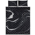 Black White Liquid Marble Print Quilt Bed Set