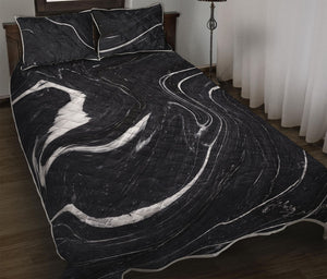 Black White Liquid Marble Print Quilt Bed Set