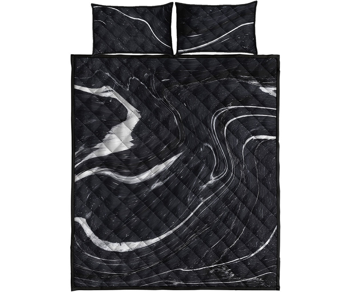 Black White Liquid Marble Print Quilt Bed Set