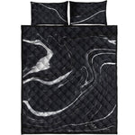 Black White Liquid Marble Print Quilt Bed Set