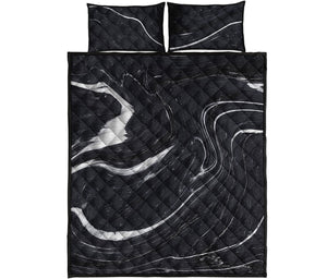 Black White Liquid Marble Print Quilt Bed Set