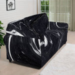 Black White Liquid Marble Print Sofa Cover