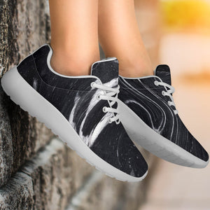 Black White Liquid Marble Print Sport Shoes GearFrost