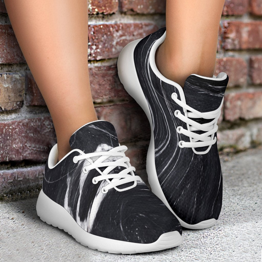 Black White Liquid Marble Print Sport Shoes GearFrost