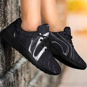 Black White Liquid Marble Print Sport Shoes GearFrost