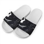 Black White Liquid Marble Print White Slide Sandals