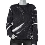 Black White Liquid Marble Print Women's Crewneck Sweatshirt GearFrost