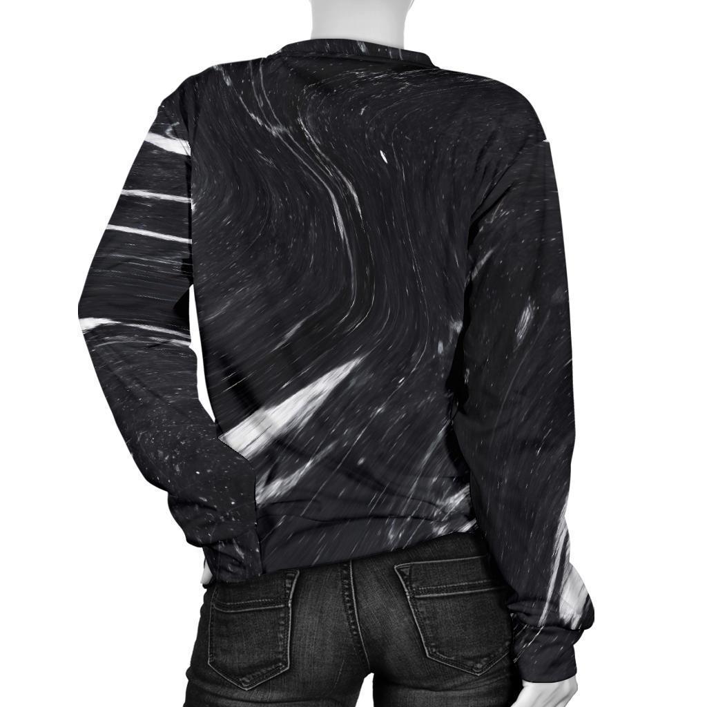 Black White Liquid Marble Print Women's Crewneck Sweatshirt GearFrost