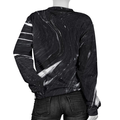 Black White Liquid Marble Print Women's Crewneck Sweatshirt GearFrost