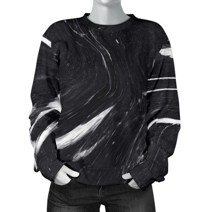 Black White Liquid Marble Print Women's Crewneck Sweatshirt GearFrost