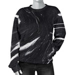 Black White Liquid Marble Print Women's Crewneck Sweatshirt GearFrost