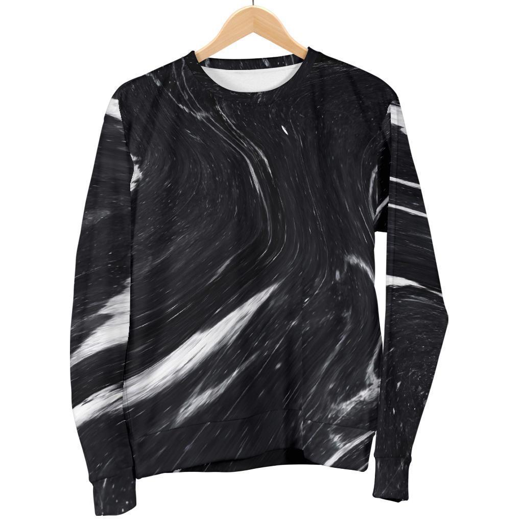 Black White Liquid Marble Print Women's Crewneck Sweatshirt GearFrost