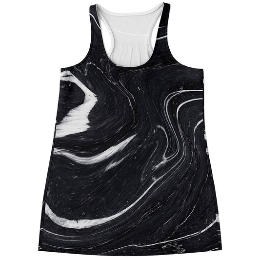 Black White Liquid Marble Print Women's Racerback Tank Top