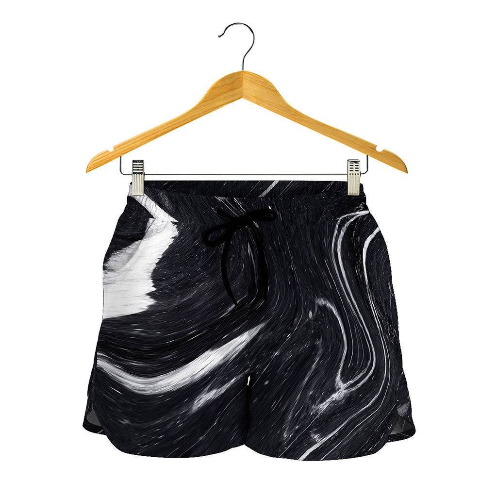 Black White Liquid Marble Print Women's Shorts