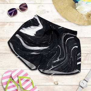 Black White Liquid Marble Print Women's Shorts