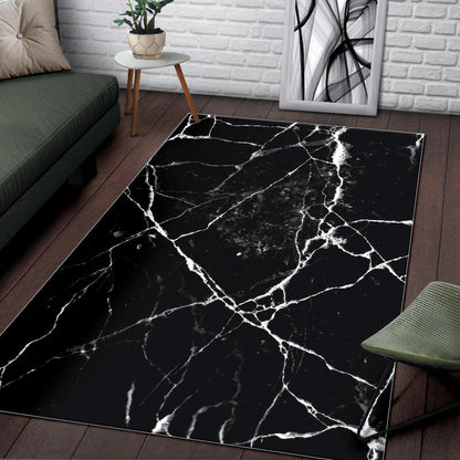 Black White Natural Marble Print Area Rug GearFrost