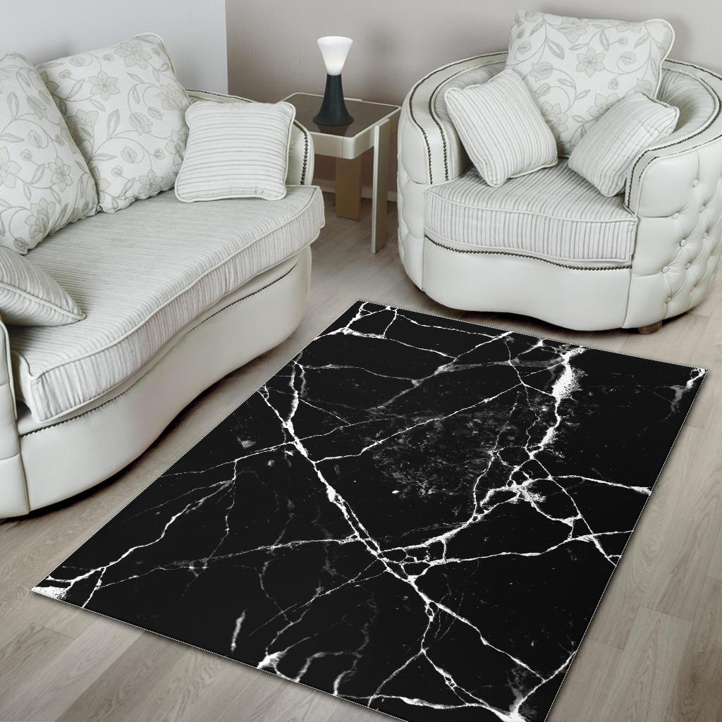 Black White Natural Marble Print Area Rug GearFrost