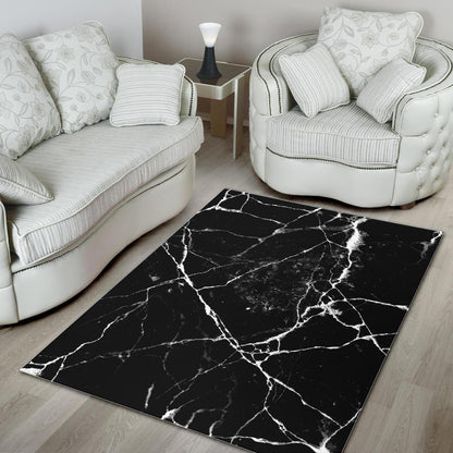 Black White Natural Marble Print Area Rug GearFrost