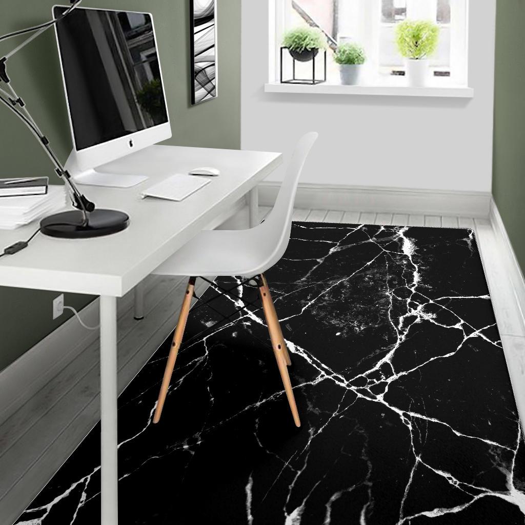 Black White Natural Marble Print Area Rug GearFrost