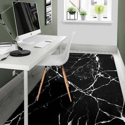 Black White Natural Marble Print Area Rug GearFrost