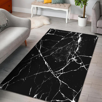 Black White Natural Marble Print Area Rug GearFrost