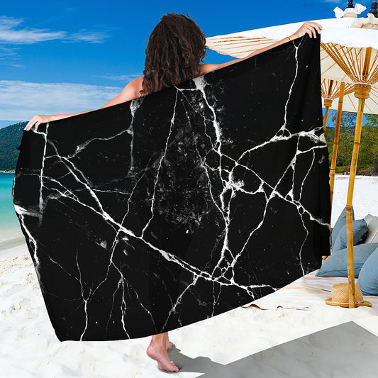 Black White Natural Marble Print Beach Sarong Wrap