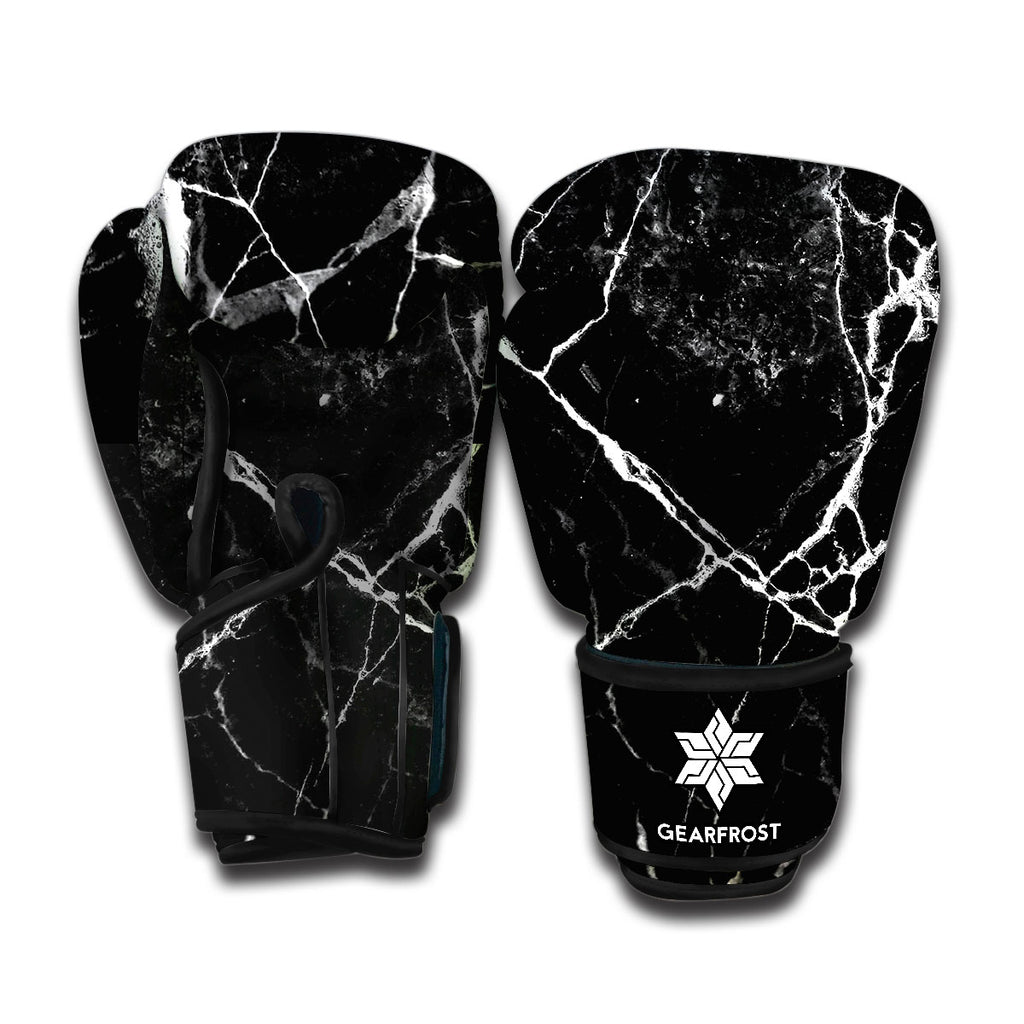 Black White Natural Marble Print Boxing Gloves