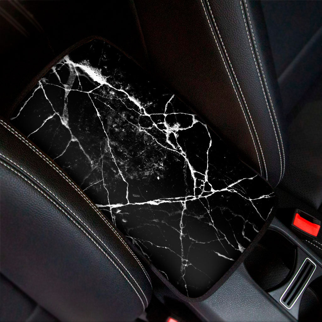 Black White Natural Marble Print Car Center Console Cover