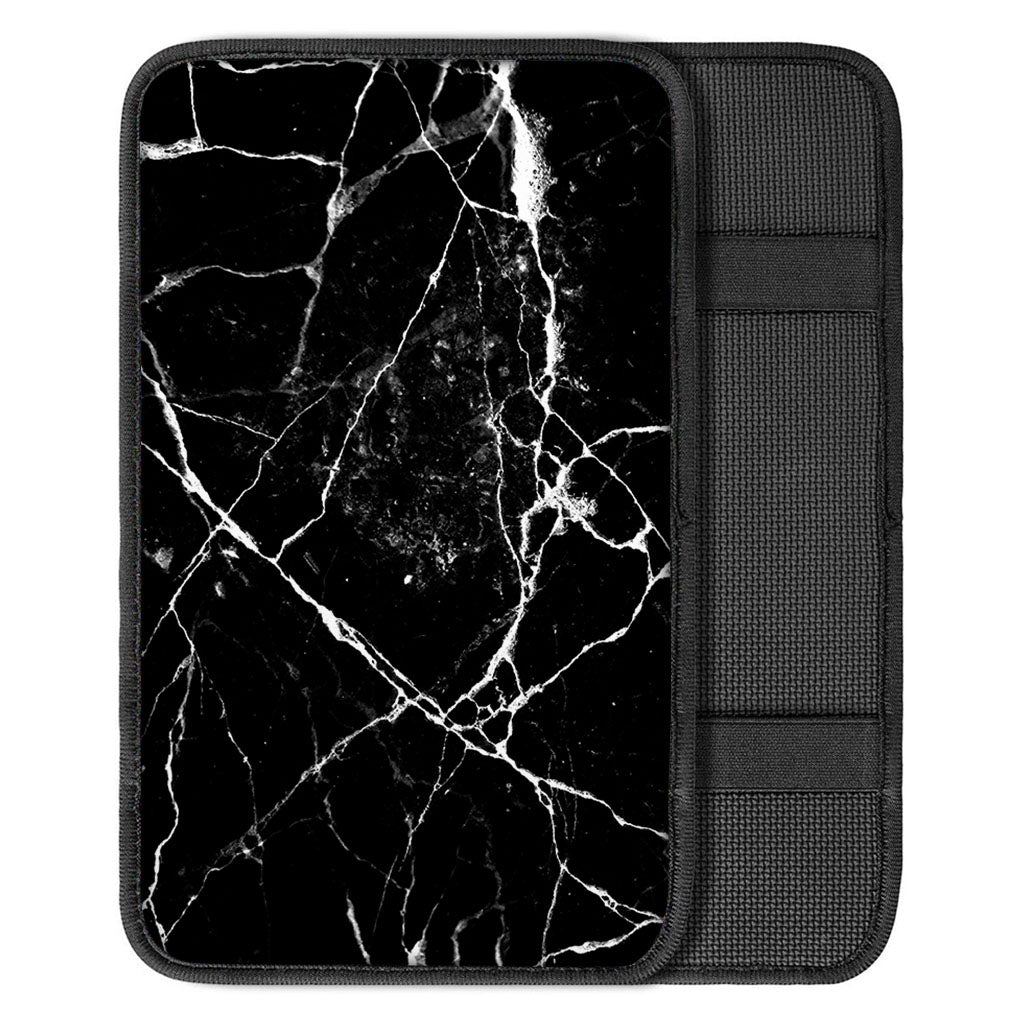 Black White Natural Marble Print Car Center Console Cover