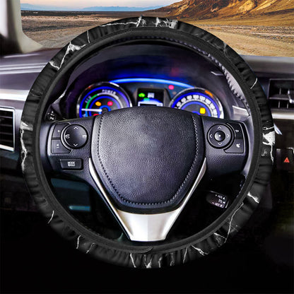 Black White Natural Marble Print Car Steering Wheel Cover