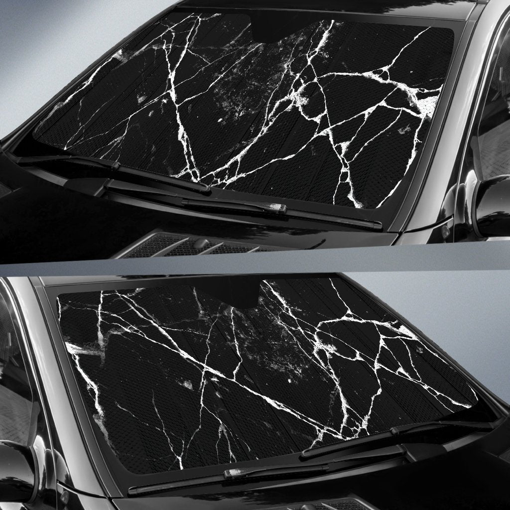 Black White Natural Marble Print Car Sun Shade GearFrost