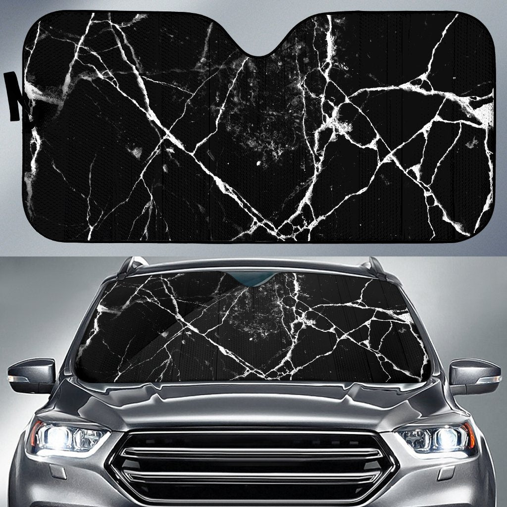 Black White Natural Marble Print Car Sun Shade GearFrost