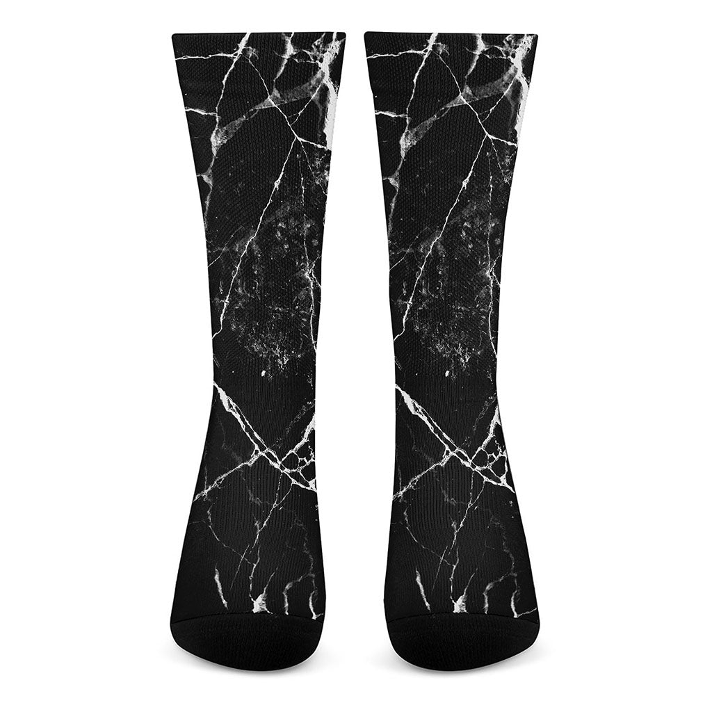 Black White Natural Marble Print Crew Socks