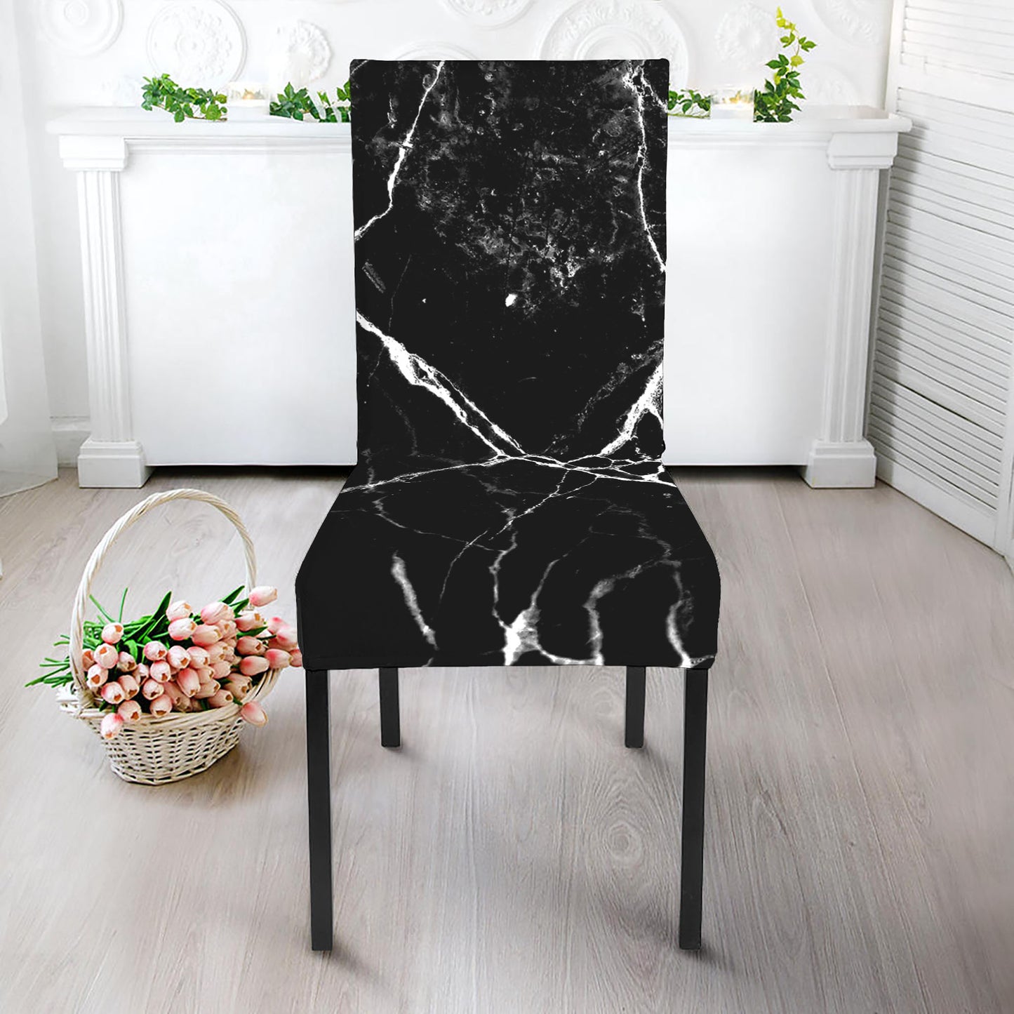 Black White Natural Marble Print Dining Chair Slipcover
