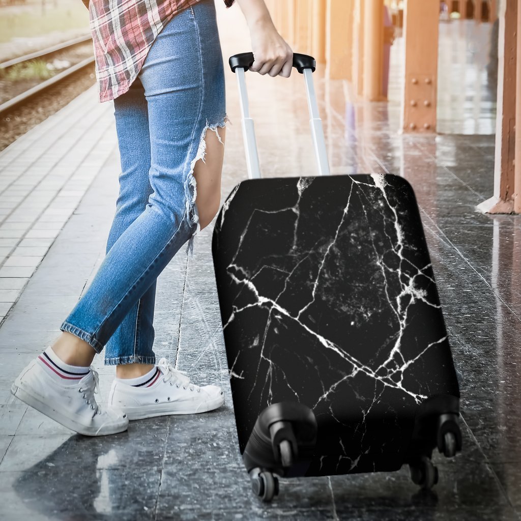 Black White Natural Marble Print Luggage Cover GearFrost