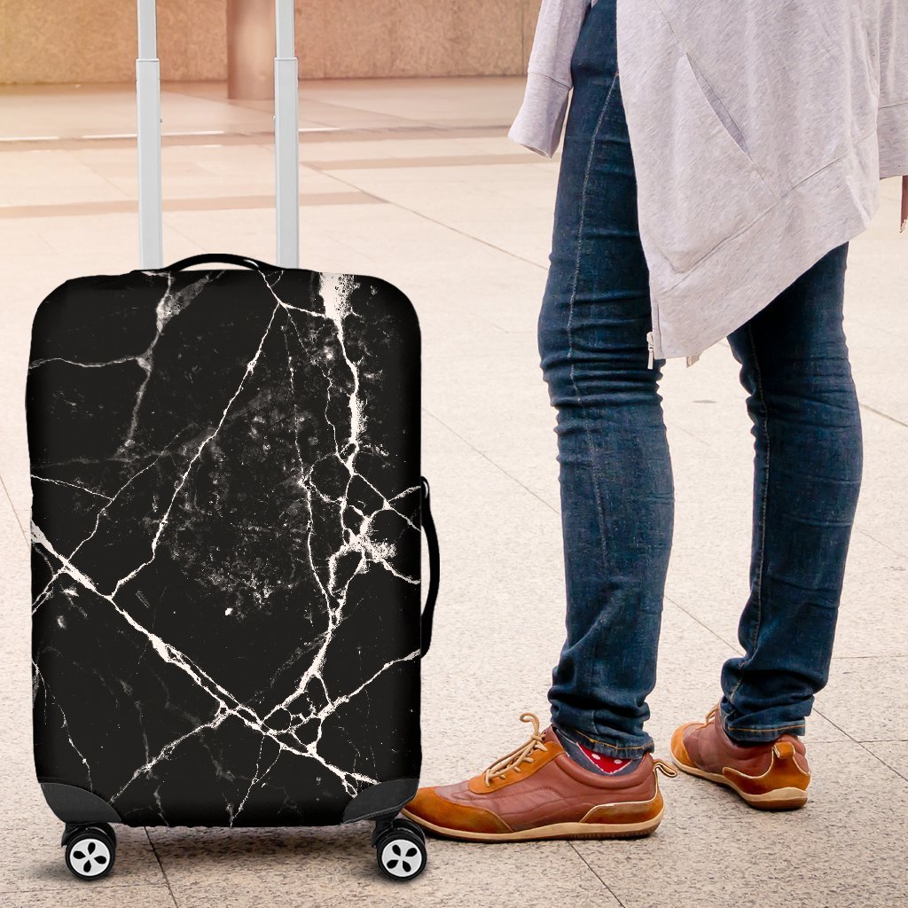 Black White Natural Marble Print Luggage Cover GearFrost