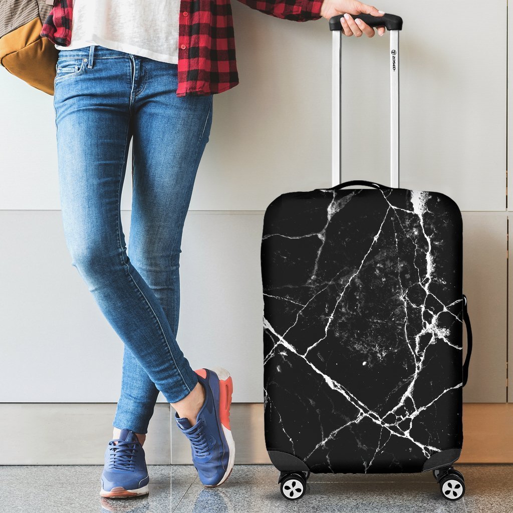 Black White Natural Marble Print Luggage Cover GearFrost