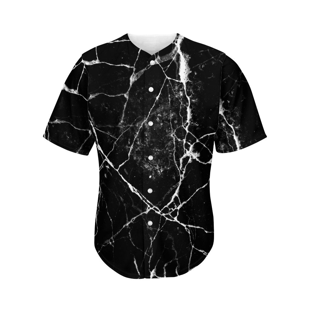 Black White Natural Marble Print Men's Baseball Jersey