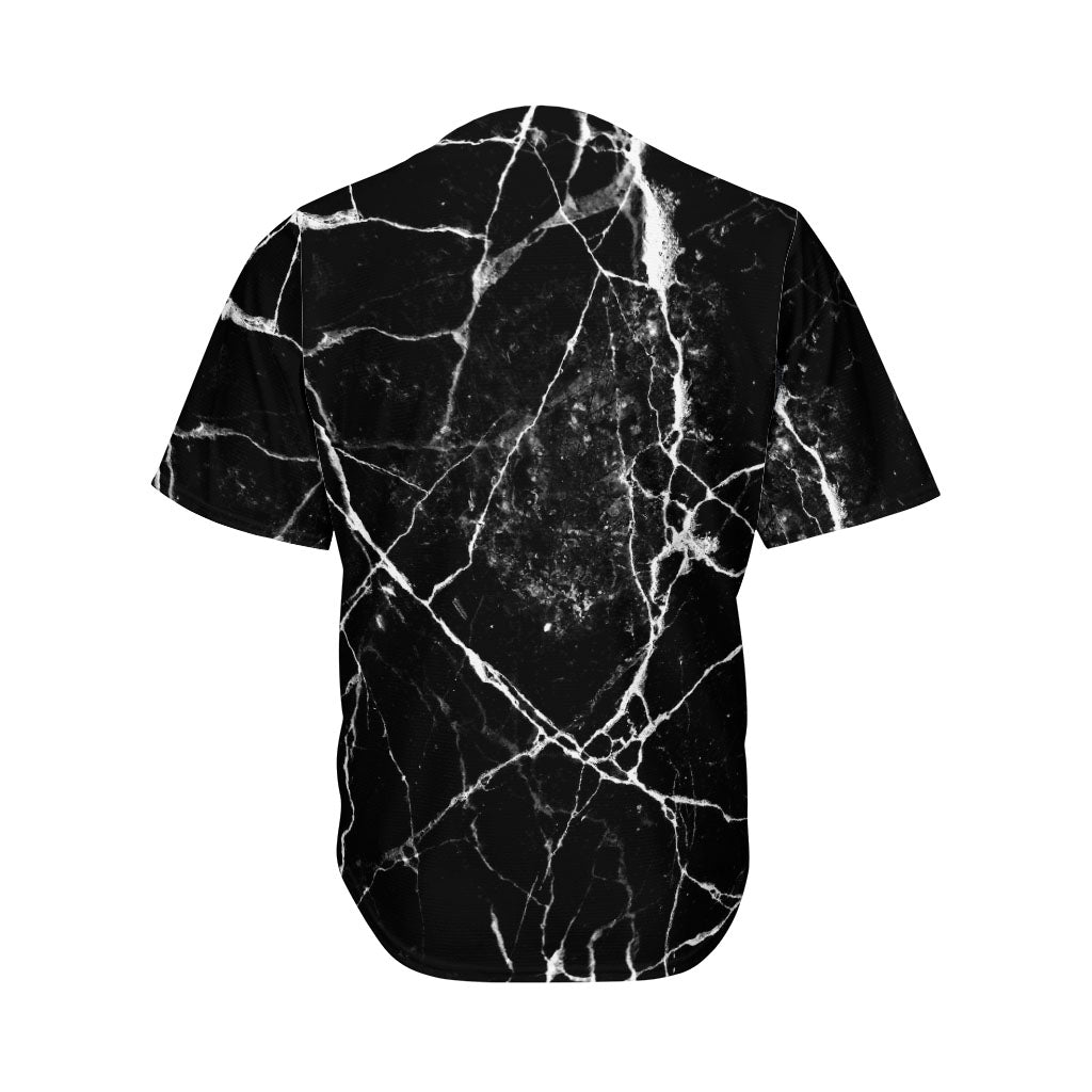 Black White Natural Marble Print Men's Baseball Jersey