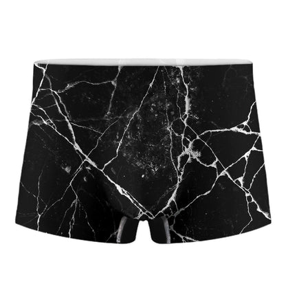 Black White Natural Marble Print Men's Boxer Briefs