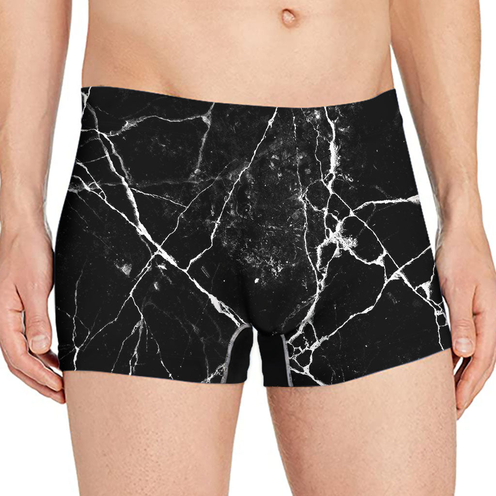 Black White Natural Marble Print Men's Boxer Briefs