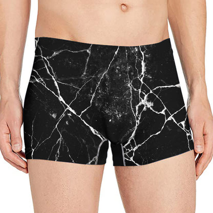 Black White Natural Marble Print Men's Boxer Briefs