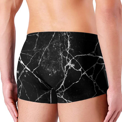 Black White Natural Marble Print Men's Boxer Briefs