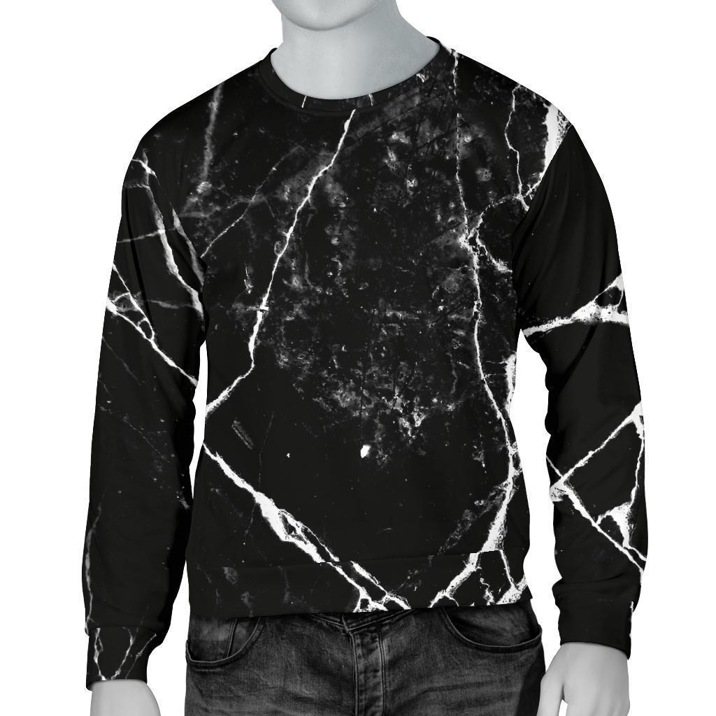 Black White Natural Marble Print Men's Crewneck Sweatshirt GearFrost